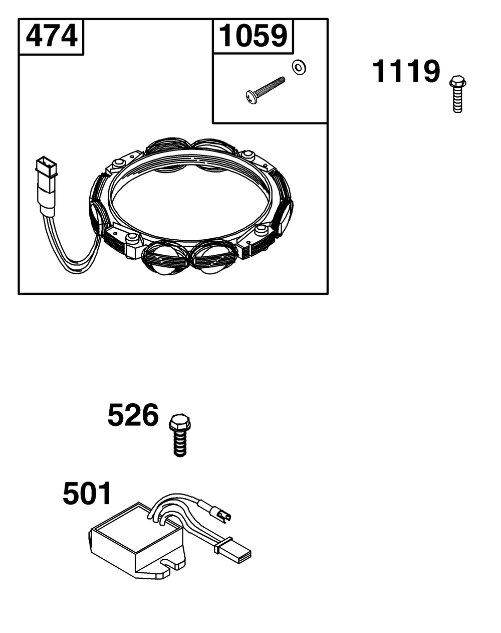 Alternator Group Diagram and Parts List for 49V677-0004-G1 400000 - 699999 Briggs and Stratton Engine